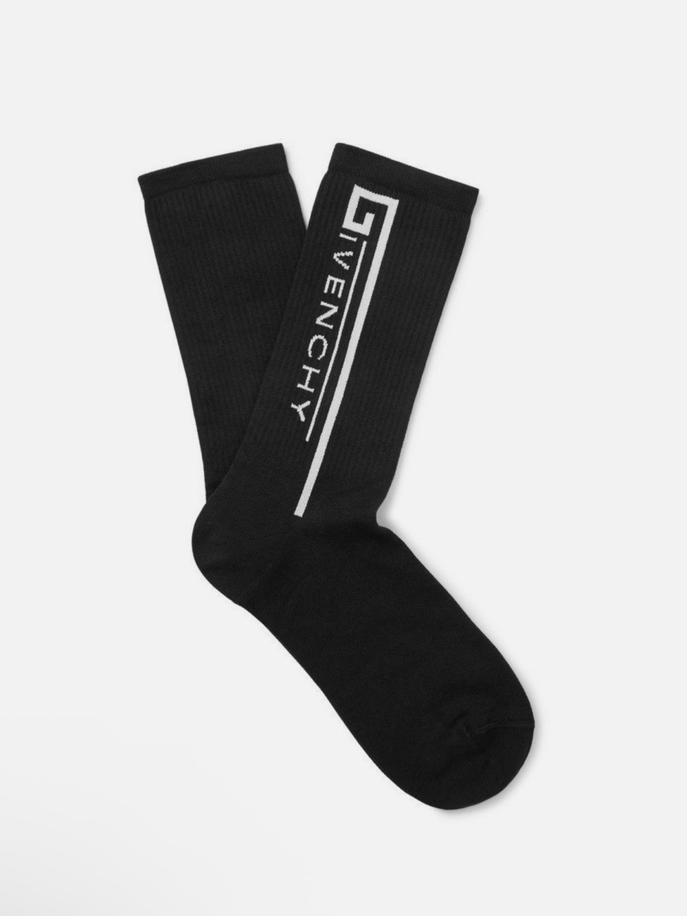 100% Authentic Givenchy Black Crew Socks with White Logo Stripe NIB